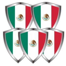 Mexico Flag Decal Sticker - Mexican Flags Shield Shape Reflective Vinyl Car Stickers - for Car Window Bumper Laptop Waterproof Sticker (5Pcs)