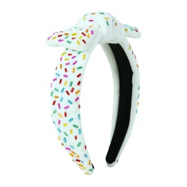 FEDANS Birthday Headband for Girls Sprinkle Headband White Embellished Top Sprinkles Knotted Hairband Ladies Twist Colorful Holiday Hair accessories for Girls