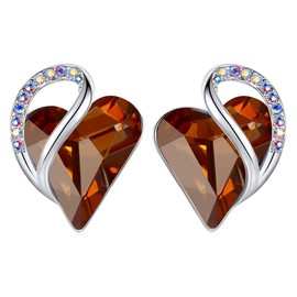 Leafael Infinity Love Heart Earrings for Women, Birthstone Crystal Earrings with Healing Stones, Allergy-Free Jewelry for Women with Gift Box, Silver-tone Crystal Stud Earrings for Women