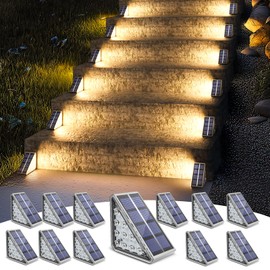 NIORSUN Solar Stair Lights Outdoor Waterproof IP67,12 Pack Solar Step Lights for Outside Auto On Off,Solar Lights for Steps,Stair,Patio,Yard,Porch,Front Door,Sidewalk,Deck Decor,Warm White