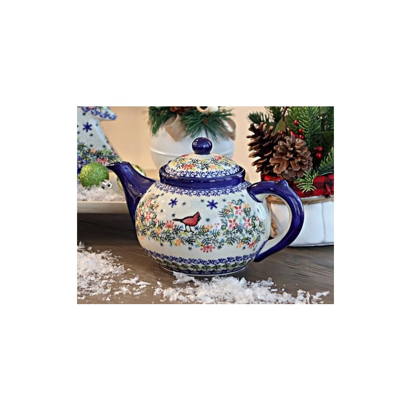Blue Rose Polish Pottery Winter Cardinal Teapot