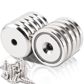 32 mm Neodymium Magnets Extra Strong 40 kg, Magnets with Hole Pack of 10 Magnetic Screws Large Round Magnets Thread Flat Strong Magnets for Screwing for Magnetic Board Kitchen Tools Keys Pot Magnet