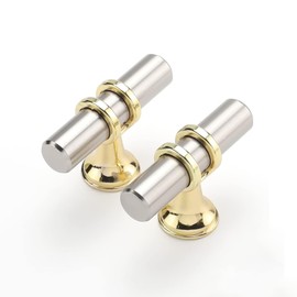 Haliwu 20 Pack Brushed Nickel Cabinet Knobs, Gold Cabinet Knobs Kitchen Handles Knobs Gold Kitchen Hardware Knob, 2 inch(50mm) Single Hole Knob T Bar Knob for Drawer Dresser
