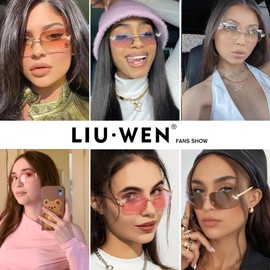 LIU·WEN Rectangle Y2k Sunglasses for Women - Trendy Rimless 2000S Fashion Shades Butterfly(Gradient Pink + Silver)