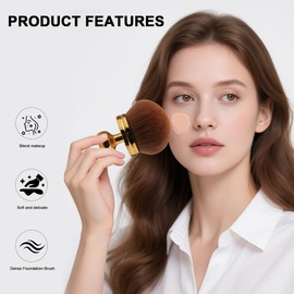1 Piece Large Make Up Brush Gold Handle & Skin Coloured Foundation Brush - for Self-Tanner, Liquid Cheek Colour & Face Cream | Precise Round Shape for Studio Quality Brush Set Makeup