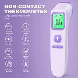 No-Touch Thermometer for Adults and Kids, Digital Accurate Baby Thermometer with Fever Alarm, 1 Second Fast Result,(purple)