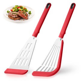 Silicone Fish Spatula Turner Set of 2,2-in-1 Heat Resistant Silicone Slotted Fish Spatulas for Nonstick Cookware,Flexible Thin Stainless Steel Slotted Fish Turner Spatula Flipper for Fish,Egg,Pancake
