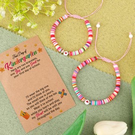 Kzikbxh Back to School,Kindergarten Bracelet Mommy and Me,Matching Bracelets,Mother Daughter Bracelets,Heart Braided Bracelets,First Day of Kindergarten Gifts,Rainbow Bracelet