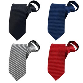 BESMODZ Pretied Ties for Men Adjustable Men's Lot 4 PCS Zipper Ties Pretied Adjustable Striped Zip Neckties