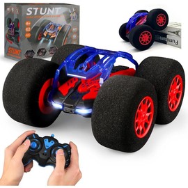 Stunt Remote Control with Oversized Sponge Tires Outdoor Indoor RC 2.4GHz Electric Race Stunt Vehicle Toy Double Sided 360° Rolling Rotating Driving for Kids Boys Girls Gift - Color: Red Rc