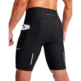 Bikewa - Pantalones cortos de bicicleta para hombre, acolchados en 3D, para ciclismo, ciclismo de carretera, montaña, motociclista, ciclismo, UPF 50+, bolsillos con cierre