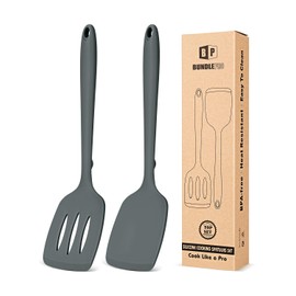Pack of 2 Silicone Spatula Turners, Non Stick Slotted Kitchen Spatula Set, Heat Resistant BPA Free Kitchen Utensils, One-Piece Design, Suitable for Flipping Fish, Eggs, Steak, Pancakes(GRAY)