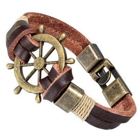 Flong Retro Bronze Helm Men's Leather Wrap Bracelet, Best Gift, 8 inch Chain