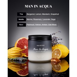 M&SENSE Man in Acqua - Citrus & Marine Jar Candles for Home Scented, 2 Wick Large Soy Candle for Men 11.6oz 70 Hours Long Lasting, Natural Organic Masculine Candles Valentines Day Gifts for Him