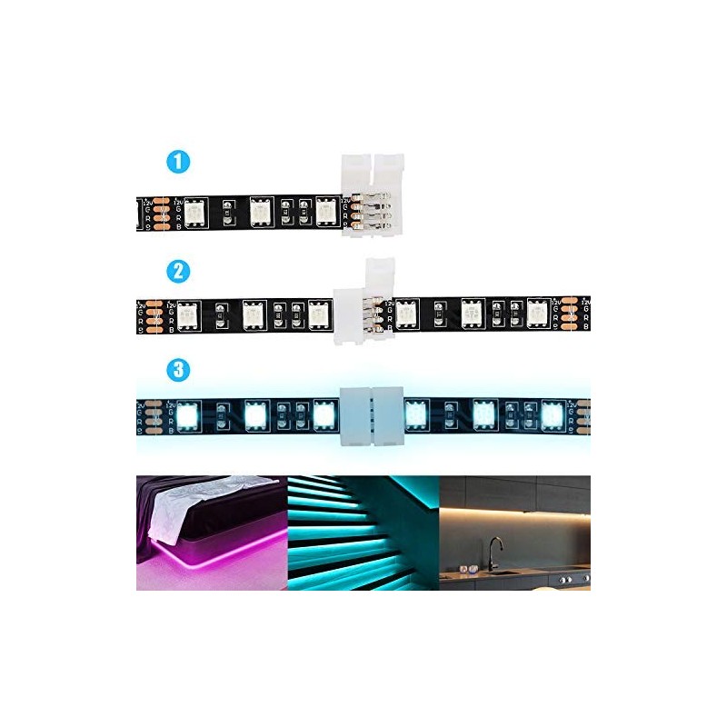WENHSIN 10Packs 4-Pin RGB LED Light Strip Connectors 10mm Unwired