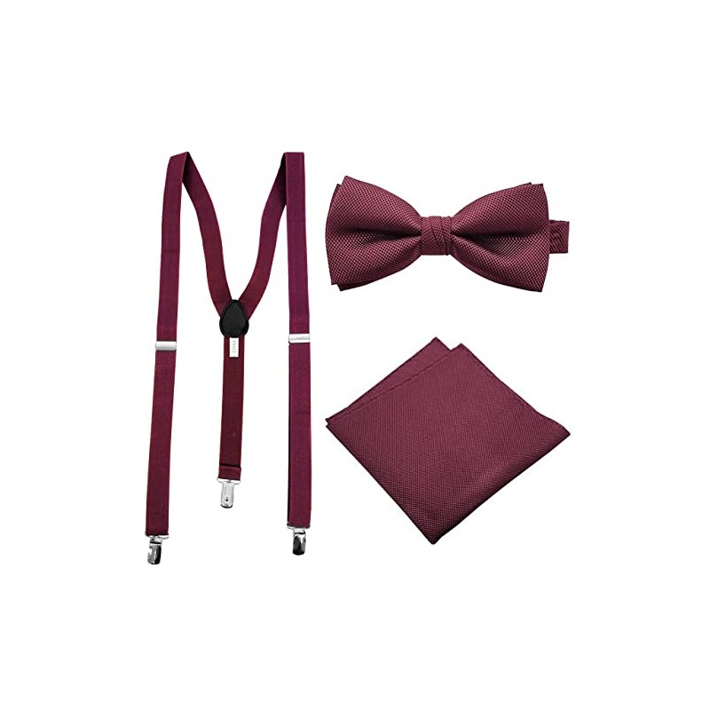 Bowties.jp scb00037 Bowtie & Pocket Square & Suspenders Set, Burgundy,