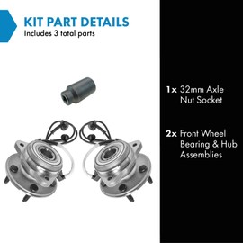 TRQ Front Wheel Hubs & Bearings Pair w/ 32mm Socket for Explorer Mountaineer 4x4