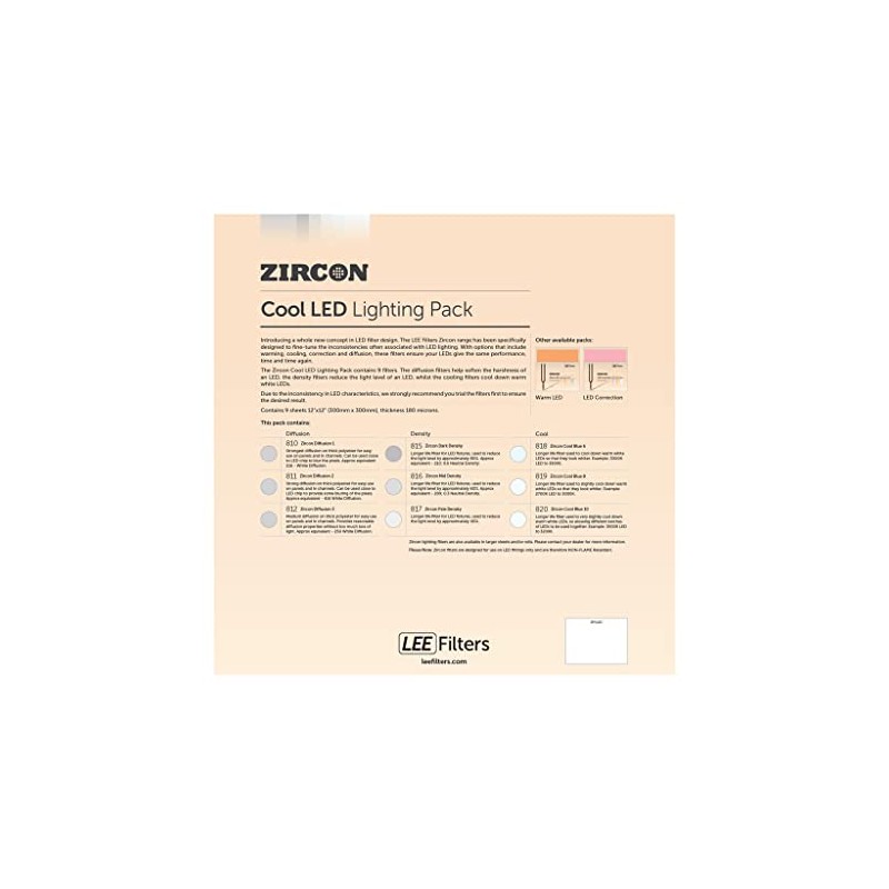 LEE Zircon Cool LED Lighting Gel Filter Pack 300mm x
