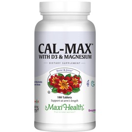 Maxi Health Calcium 1000 mg with Vitamin D3 (400 IU) and Magnesium (750 mg) - Cal Max Dietary Supplement for Bone, Teeth and Joint Support - for Men and Women - 180 Tablets