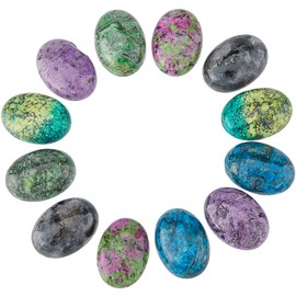 SUPERFINDINGS Pack of 12 6 Styles Oval Jasper Gemstone Cabochon Semi-Precious Stones Rock Crystal Agate Cabochon Dyed Flatback Stone Cabochon for Making Necklaces