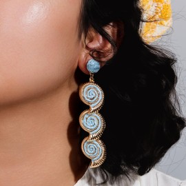 Boho Starfish Shell Seashell Earrings Cute Dangle Drop Earrings Statemnet Trendy Summer Beach Jewelry Long Fun Earring for Women(Sky Blue)