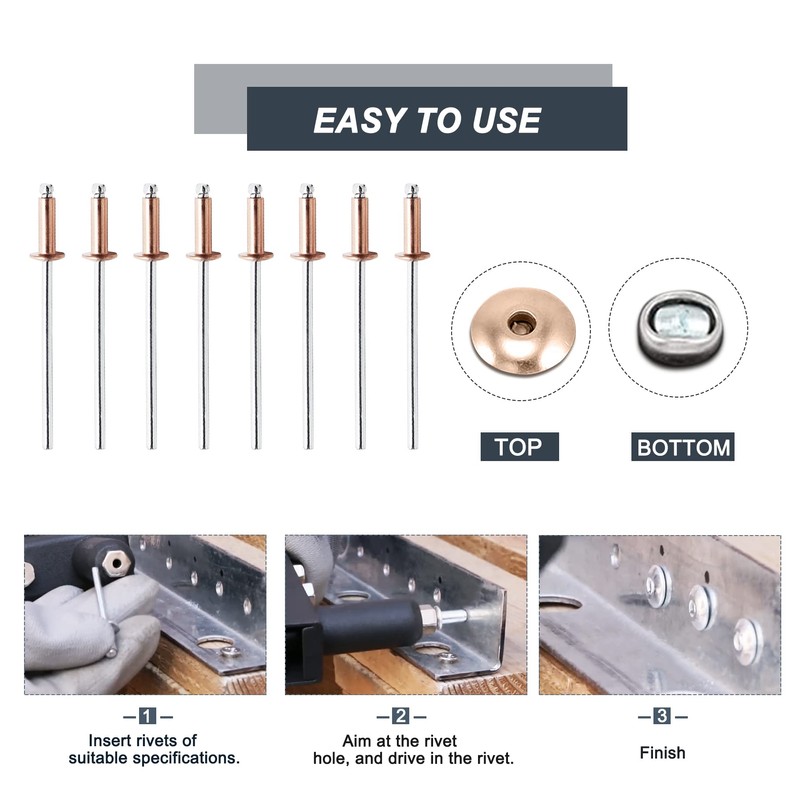 HARSKIYER 1/8" x 1/2" Red Copper Pop Rivets Assortment -