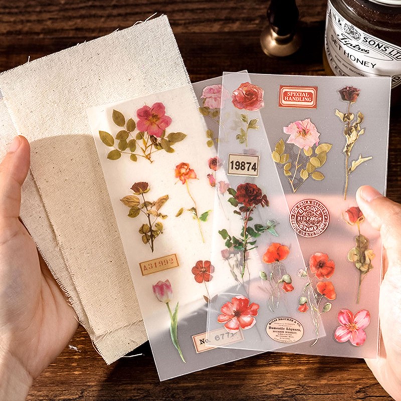 WANDIC Flower Rub Stickers 6 Styles 12 Sheets Natural Plant