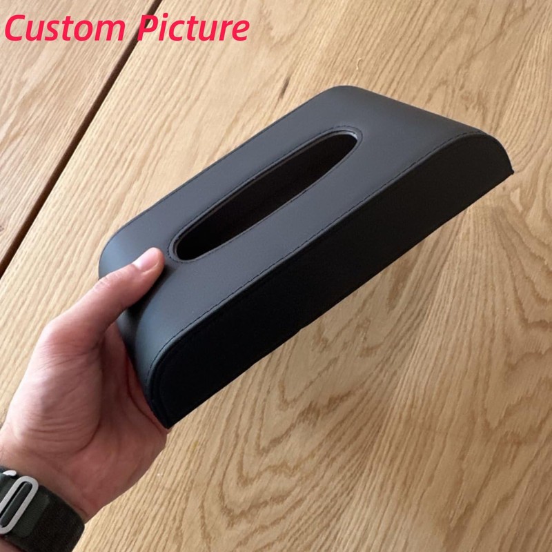 PU Leather Car Napkin Box Universal Hanging Black Auto Tissue