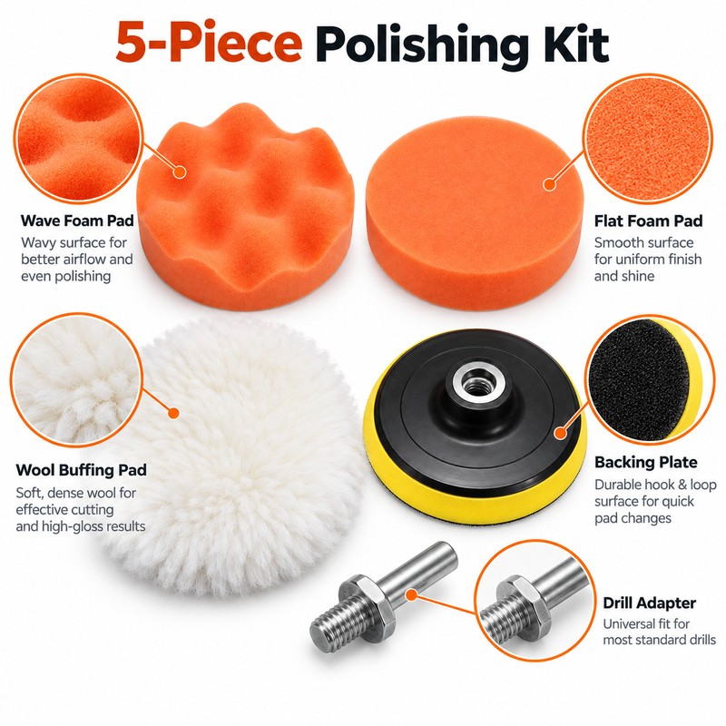 Car Polishing Pad Kit for Auto Detailing – 5-Piece Foam