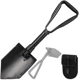 REDCAMP 23" Survival Folding Camping Shovel w/Cover, Manganese Steel Heavy Duty Tactical Shovel with Tri-Fold Handle for Hiking, Beach, Snow, Sand, Mud, Portable Black, 3Lbs
