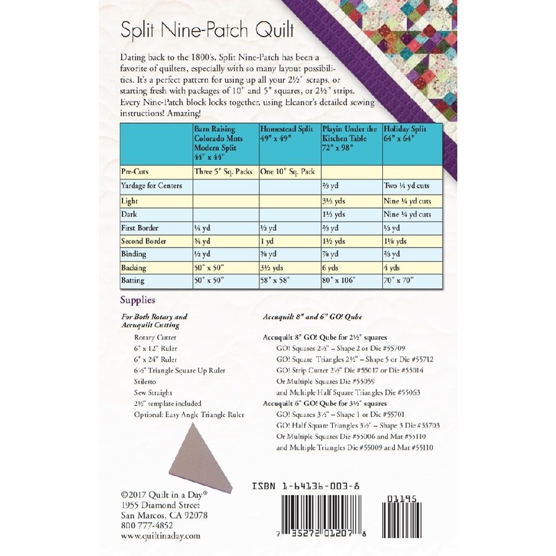 Quilt In A Day Split nine-patch quilt pattern by Eleanor