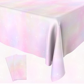 Disposable Rainbow Tablecloth Pastel Rainbow Tablecloths 2 PCS Waterproof Plastic Table Cloths for Rectangle Tables, Birthday Decoration Party Supplies for Birthday Wedding Pink Theme Party 108" x 54"