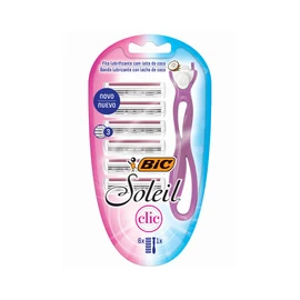 BIC Soleil Clic, Rastrillo Mujer, Triple hoja de Acero inoxidable, Cartuchos Intercambiables, Doble Banda con Vitamina E y Leche de Coco, 6 piezas
