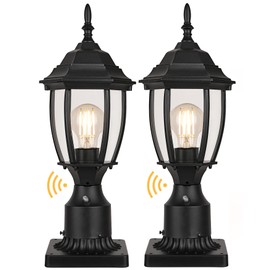 Hardwired 120V Dusk to Dawn Outdoor Post Light 2 Pack, Waterproof Aluminum Pole Light Fixture with Pier Mount Base, Exterior Lamp Post Lantern Head with Clear Glass for Garden Yard Patio Pathway