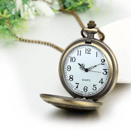 JewelryWe Men's Womens Retro Bronze Quartz Dragon and Phoenix Pocket Watch Necklace with 31.5" Chain