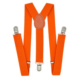 trilece Orange Suspenders for Boys Kids Girls and Toddlers Baby - Adjustable Elastic 1 inch Wide Y Shape Suspender Strong Clips - Blippi Costume Accessory (5 Months to 6 Years, Orange)