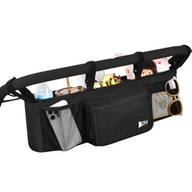 ZZM Double Stroller Organizer for Bob Duallie and Baby Jogger City Mini GT2, Double Baby Stroller Accessories with 2 Cooler Pockets, Parent Console Double Jogging Stroller Organizer(Empty Bag)