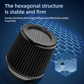 3" 3.5" 4" Inlet Cone Air Filter 76mm 89mm 102mm Car Replacement High Flow Performance Cold Air Intake (Black)