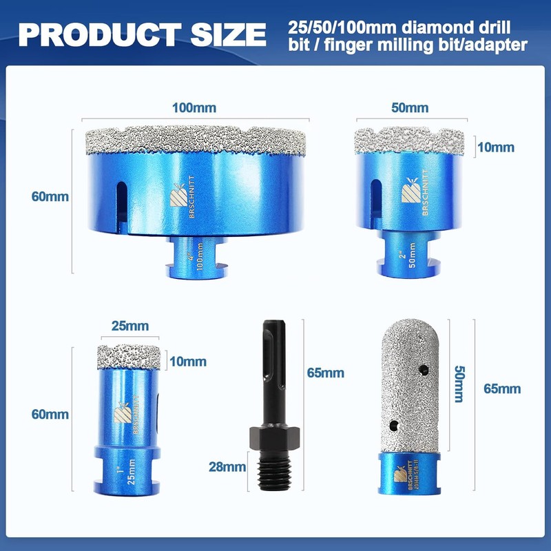 Diamond Core Drill Bit Set - 1" 2" 4" Diamond