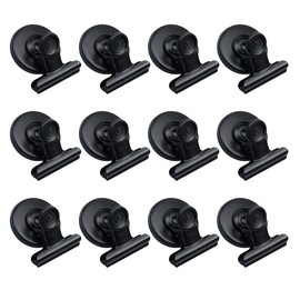 12 Pack Magnetic Clips, Strong Fridge Magnet with Clip, Fridge Magnets for Notes Photo Receipt Detailed List Display Paper Fasteners in Home, Office and Teaching (Black)