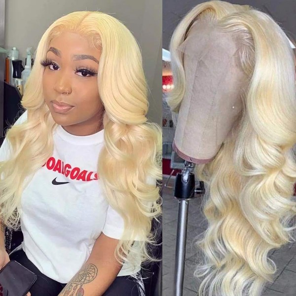 ARIETIS Body Wave 613 HD Lace Front Human Hair Wigs for Black Women Blonde 12A Body Wave Wigs Wear and Go 180% Density Pre Plucked with Baby Hair Glueless T-Part Lace Front Wigs 16 Inch