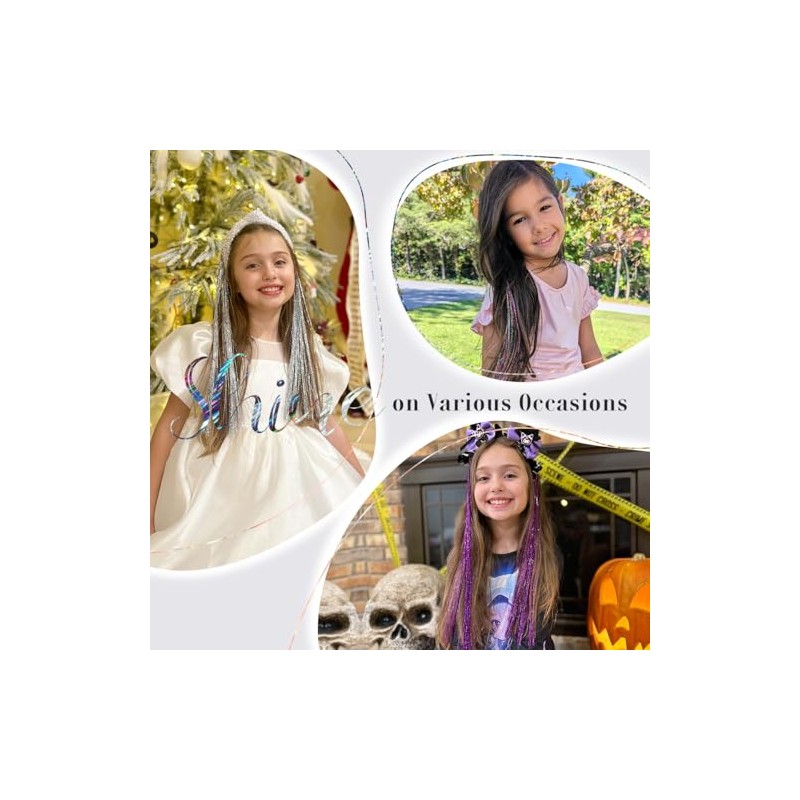 Clip in Hair Tinsel for Kids, Glitter Fairy Hair Extensions