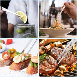 Diompirux Set of 2 304 Stainless Steel Tweezers Cooking Tweezers Non-Slip Long Straight Tweezers Solid Kitchen Tweezers Meat and Grill Tweezers for Meat Tongs Roasting Tongs Serving Tongs (30 cm + 20