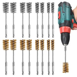 Lainballow 16 Pcs Bore Brush Set, 304 Stainless Steel&Brass Wire Bore Brush for Drill, Twisted Cleaning Brush with 1/4" Hex Shank,5 Inch Abrasive Wire Brush for Power Drill Cleaning,7/8,3/4,1/2,3/8''