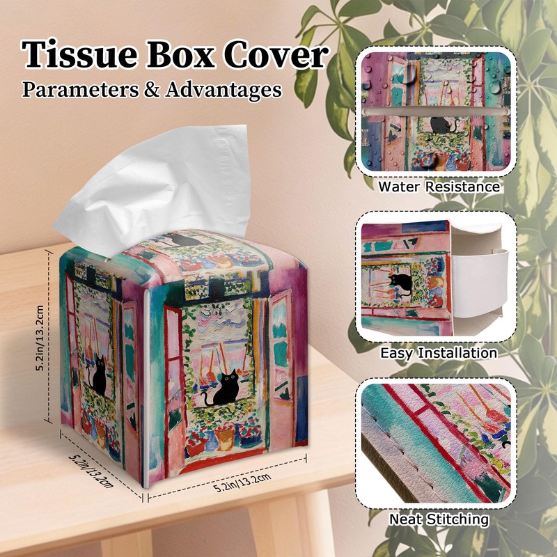 Vintage Black Cat Pink Tissue Box Cover Square