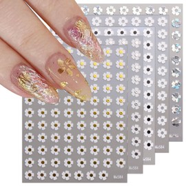JMEOWIO 16 Sheets White Flower Nail Art Stickers Decals Self-Adhesive Nail Supplies Nail Art Design Decoration Accessories