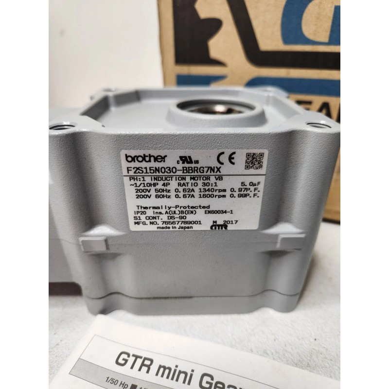 Brother Electric Induction Gearmotor 1/10 HP 30:1 Ratio 200V 1600