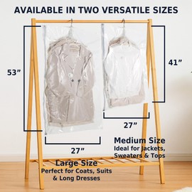 Hanging Vacuum Storage Bags for Clothes, Vacuum Seal Bags for Clothes with 5 Rings Each, Waterproof Compression Bags for Coats, Suits & Jackets, Space Saver Organizer, 4 Pack (41 x 27 in & 53 x 27 in)