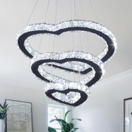 Modern 3-Ring LED Pendant Light White Warm Crystal Chandelier with Stainless Steel Indoor Switch Control for Living Dining RoomLamp Power(W): 52, Number of Lights: LED, Shade  color: Warm White, Design Style: Modern