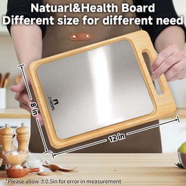 ZYBIDEAL Titanium&Bamboo Cutting Board, Double Side Cutting Board for Kitchen, Chopping Board with Grooves for Meat, Vegetable&Fruit 8 * 12IN